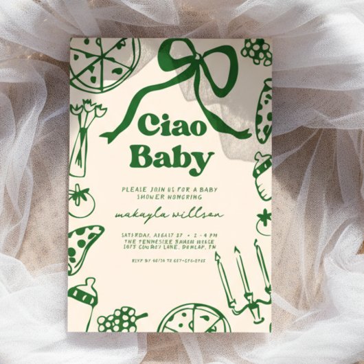 Ciao Baby Whimsical Italian Pizza Baby Shower 招待状
