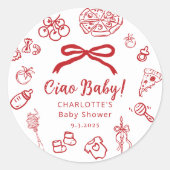 Ciao Baby Whimsical Red Bow Baby Shower ラウンドシール (正面)