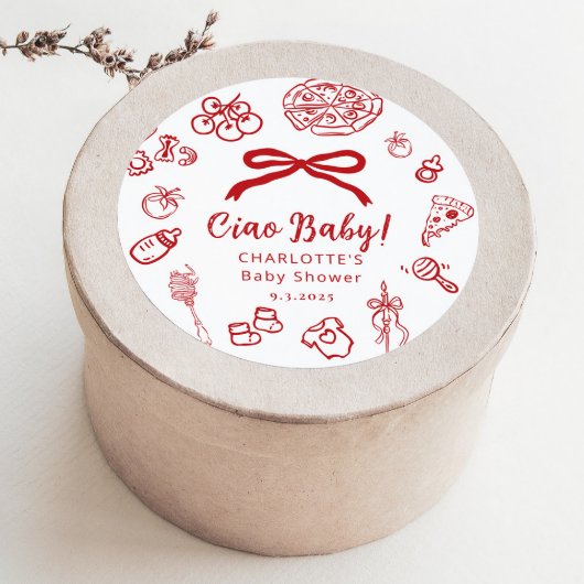 Ciao Baby Whimsical Red Bow Baby Shower ラウンドシール