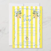 Ciao Baby Yellow Stripe Blue Lemon Baby Shower 招待状 (正面)