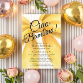 Ciao Bambina 水彩黄色のリボン ベビーシャワー 招待状