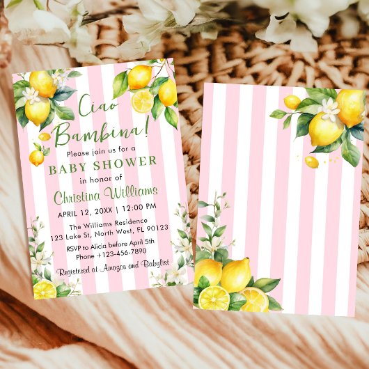 Ciao Bambina Baby Shower Pink Citrus Invitation 招待状