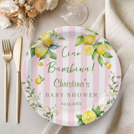 Ciao Bambina Baby Shower Pink Lemon Paper Plate ペーパープレート