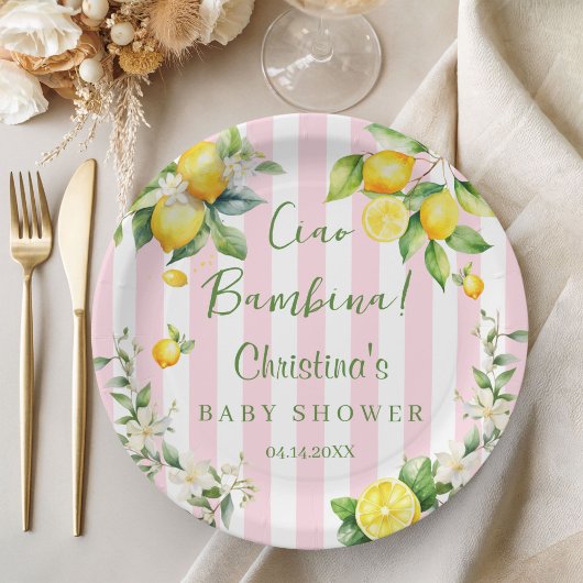 Ciao Bambina Baby Shower Pink Lemon Paper Plate ペーパープレート