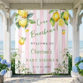 Ciao Bambina Baby Shower Pink Lemons Backdrop タペストリー