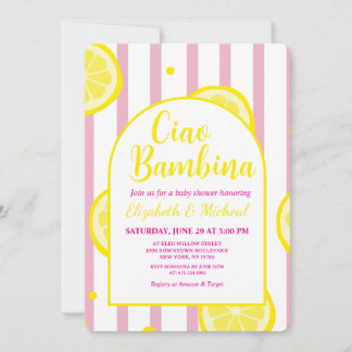 Ciao Bambina Pink and White Baby Shower Invitation 招待状