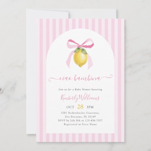 Ciao Bambina Pink Lemon Baby Shower Invitation 招待状 (正面)