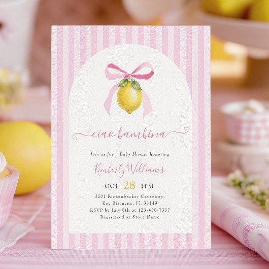 Ciao Bambina Pink Lemon Baby Shower Invitation 招待状