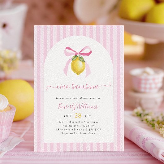 Ciao Bambina Pink Lemon Baby Shower Invitation 招待状