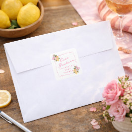 Ciao Bambina Pink Ribbon Yellow Lemon Baby Shower スクエアシール