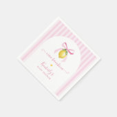 Ciao Bambina Pink Striped Lemon Baby Shower スタンダードカクテルナプキン (角)