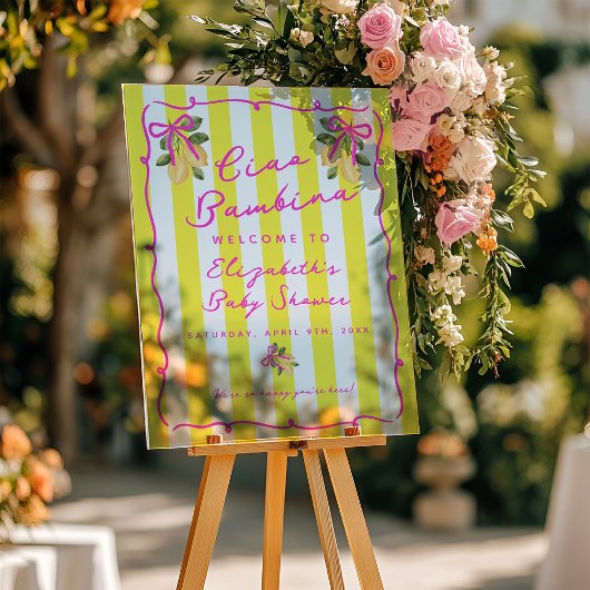 Ciao Bambina Yellow Lemon Baby Shower Welcome アクリルサイン