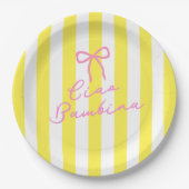 Ciao Bambina Yellow Stripe Lemon Baby Shower ペーパープレート (正面)