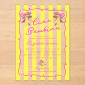 Ciao Bambina Yellow Stripes Baby Shower Acrylic アクリル招待状 (正面)