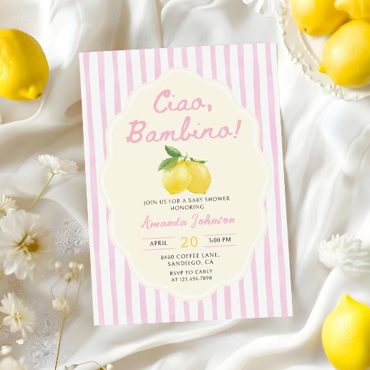 Ciao Bambino ピンクレモンベビーシャワー招待状 招待状