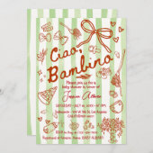 Ciao Bambino Green Baby Shower 招待状 (正面/裏面)