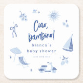 Ciao Bambino Italian Blue Boy Baby Shower スクエアペーパーコースター (正面)