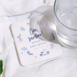Ciao Bambino Italian Blue Boy Baby Shower スクエアペーパーコースター