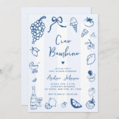 Ciao Bambino Italian Fun Hand Drawn Baby Shower 招待状 (正面/裏面)
