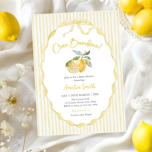 Ciao Bambino Lemon Citrus Stripes Baby Shower 招待状