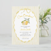 Ciao Bambino Lemon Citrus Stripes Baby Shower 招待状 (スタンド正面)