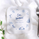 Ciao Bambino Summer Blue Boy Baby Shower ペーパープレート<br><div class="desc">Baby shower paper plates to match our Ciao Bambino Italian Blue Boy Baby Shower collection. This paper plate features a frame of watercolor Italian summer elements. The hand-painted frame includes lemons, tomatoes, starfish, a Vespa, a sailboat, a beach umbrella, and other Mediterranean illustrations. The text "Ciao Bambino" is written in...</div>