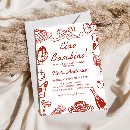 Ciao Bambino Whimsical Italian Pizza Baby Shower 招待状