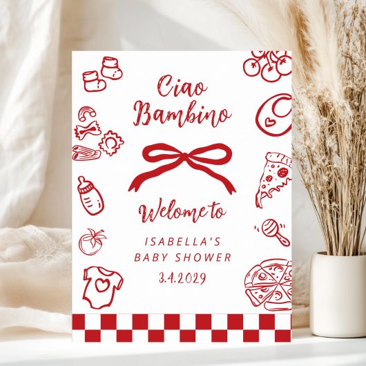 Ciao Bambino Whimsical Pizza Baby Shower Welcome ポスター