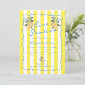 Ciao Bambino Yellow Stripe Blue Lemon Baby Shower 招待状 (スタンド正面)