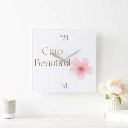 Ciao Beautiful, Elegant Floral Gift スクエア壁時計 (ホーム)