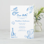 Ciao Bella Blue Toile Coastal Bridal Shower 招待状 (スタンド正面)