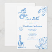 Ciao Bella Blue Toile Coastal Bridal Shower 招待状 (正面/裏面)