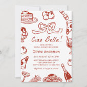 Ciao Bella Hand Drawn Italian Pizza Bridal Shower 招待状 (正面)