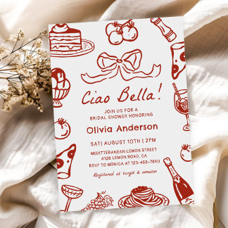 Ciao Bella Hand Drawn Italian Pizza Bridal Shower 招待状