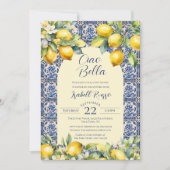 Ciao Bella Italian Blue Tiles & Lemon Baby Shower 招待状 (正面)