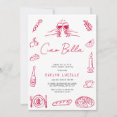 Ciao Bella Italian Hand Drawn Quirky Bridal Shower 招待状 (正面)
