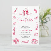 Ciao Bella Italian Hand Drawn Quirky Bridal Shower 招待状 (スタンド正面)