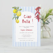 Ciao Bella Italian Lemons Stripes Bridal Shower 招待状 (スタンド正面)