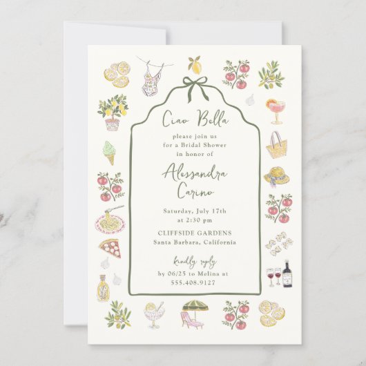 CIAO BELLA Italian Summer Bridal Shower 招待状 (正面)