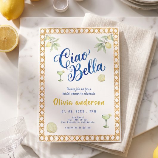 Ciao Bella lemon Citrus Italian Bridal Shower 招待状