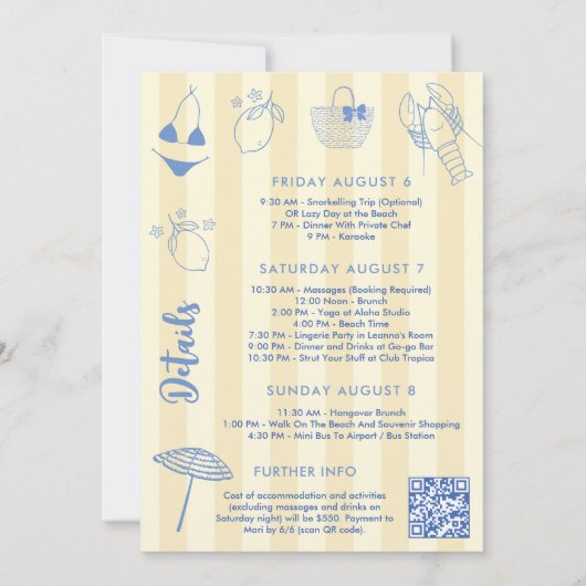 Ciao Bella Squiggle Border Bachelorette Weekend 招待状 (裏面)