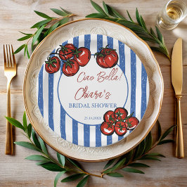 Ciao bella tomato stripes Italian bridal shower ペーパープレート