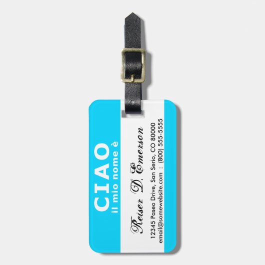 CIAO ilの縮小nome e (青い) ラゲッジタグ (正面縦)