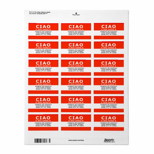 CIAO il mio nome e ラベル (フルシート)