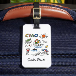 Ciao! Italian Amalfi Coast Hand Drawn Custom Name ラゲッジタグ