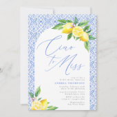 Ciao to Miss Lemon Italian Blue Tile Bridal Shower 招待状 (正面)