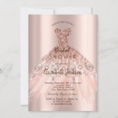 Cicバラ金ゴールドグリッタードレス、ブライダルシャワー 招待状 (正面)