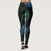 Cicada Botanical Illustration Pattern Black レギンス (裏面)
