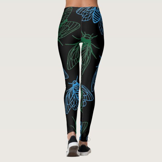 Cicada Botanical Illustration Pattern Black レギンス (裏面)