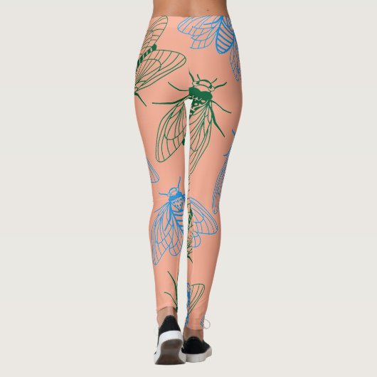 Cicada Botanical Illustration Pattern Coral Pink レギンス (裏面)